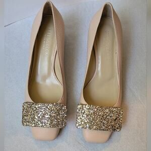 NWOT Bells & Becks The Sofia Square Toe Pump Blush Glitter Heels Sz 36 US 6
